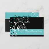 Beauty Salon floral scroll leaf black, turquoise Business Card (Front/Back)