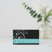 Beauty Salon floral scroll leaf black, turquoise Business Card (Standing Front)