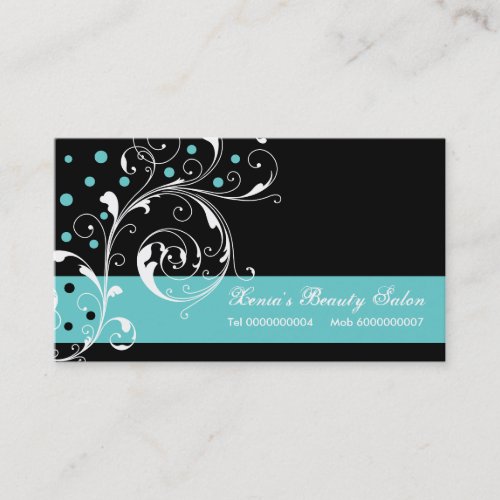 Beauty Salon floral scroll leaf black turquoise Business Card