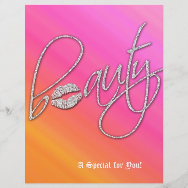 Beauty Salon Flyer Hair Pink Orange Silver Lips (Front)