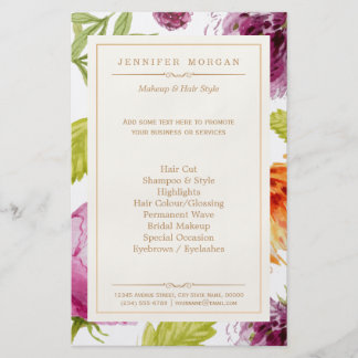 Beauty Salon Garden Floral Boutique Service Menu