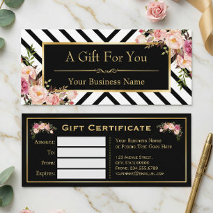 Beauty Salon Gift Certificate Gold Floral Stripes