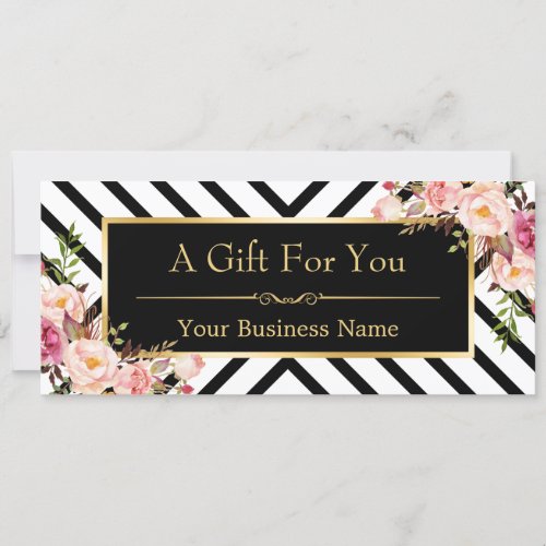 Beauty Salon Gift Certificate Gold Floral Stripes