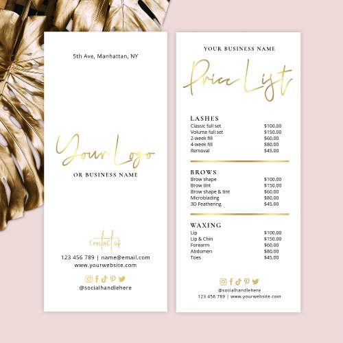 Beauty Salon Glam Gold Logo Modern Price List Rack Card