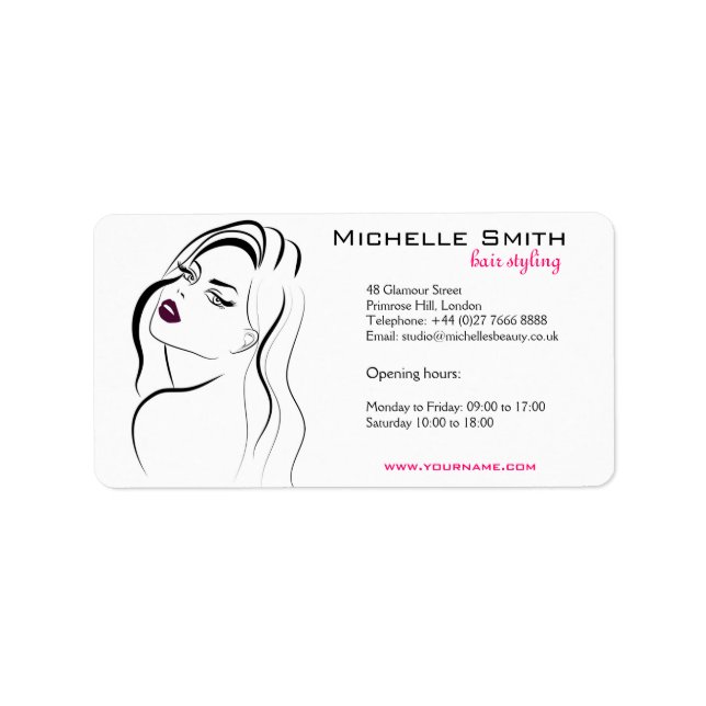 Beauty Salon Glamorous Fashion Girl Black White Label (Front)