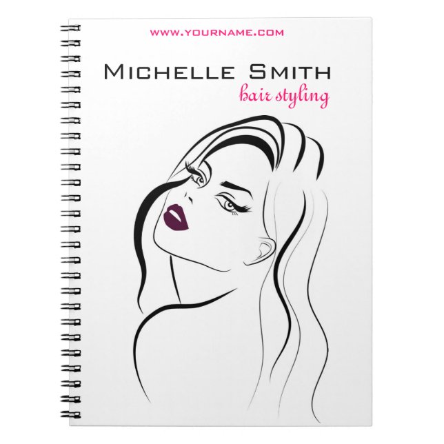 Beauty Salon Glamorous Fashion Girl Black White Notebook (Front)