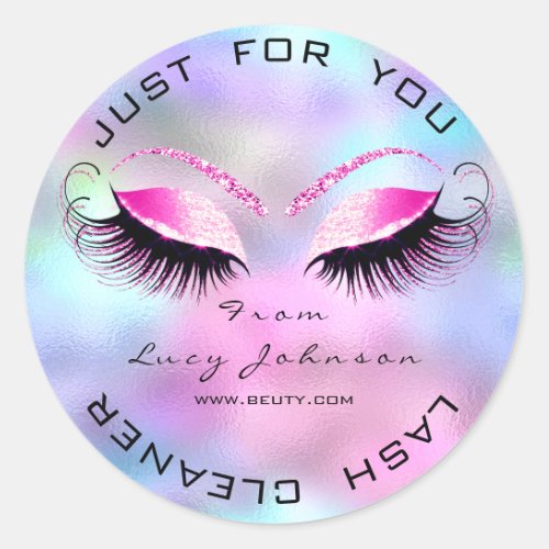 Beauty Salon Glitter Bright Pink Lashes Cleaner Classic Round Sticker