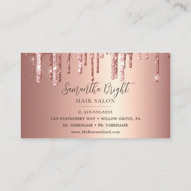 Beauty Salon Glitter Drips Business Card (Back)