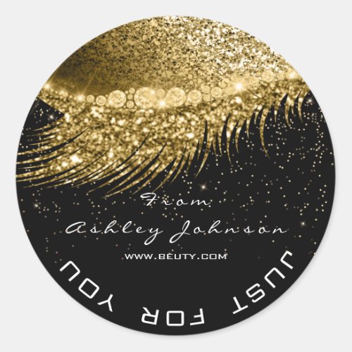 Beauty Salon Glitter Gold ConfettiLash Metal Black Classic Round Sticker