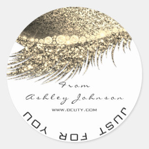 Beauty Salon Glitter Gold Lash Cleaner Metal White Classic Round Sticker