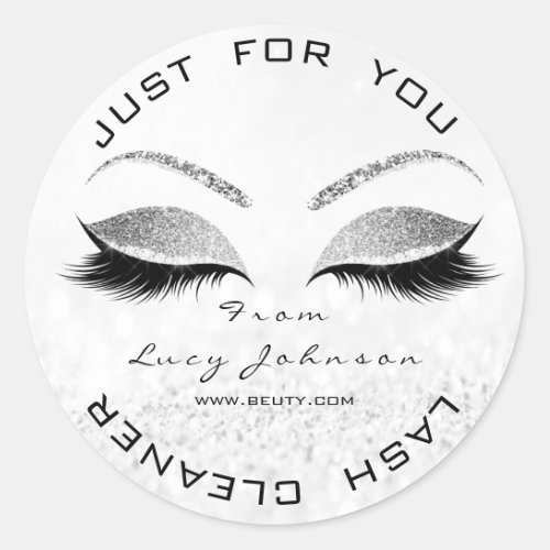 Beauty Salon Glitter Gray Grey Silver Lash Cleaner Classic Round Sticker