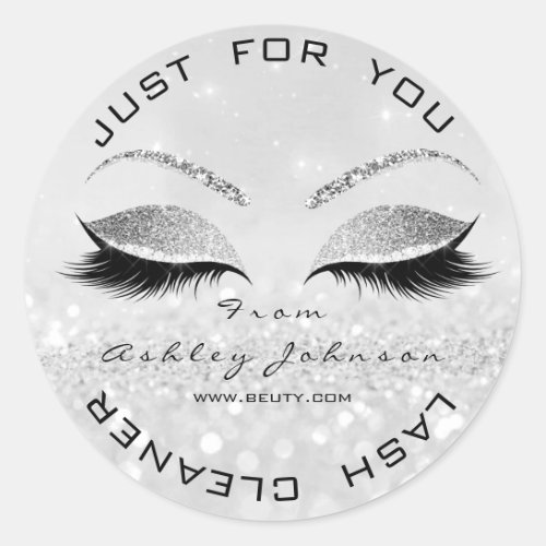 Beauty Salon Glitter Gray Silver Lash Cleaner2 Classic Round Sticker