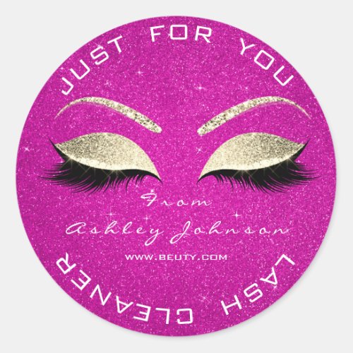 Beauty Salon Glitter Hot Pink Gold Lashes Cleaner Classic Round Sticker