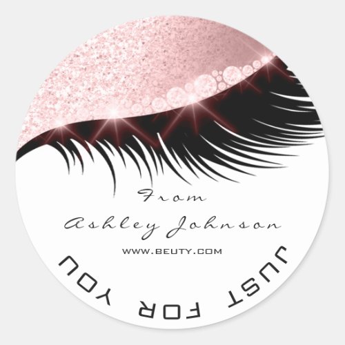 Beauty Salon Glitter Lash Cleaner Pink RoseWhite Classic Round Sticker