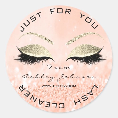 Beauty Salon Glitter Peach Gold Lash Cleaner Classic Round Sticker