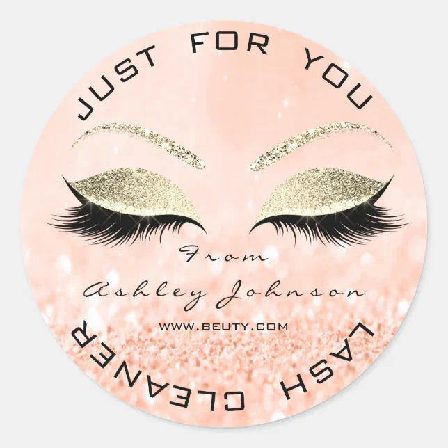 Beauty Salon Glitter Peach Gold Lash Cleaner Classic Round Sticker Zazzle 1876