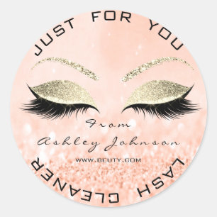 Beauty Salon Glitter Peach Gold Lash Cleaner Classic Round Sticker