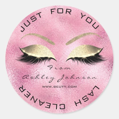 Beauty Salon Glitter Pink Gold Lash Cleaner Glass Classic Round Sticker
