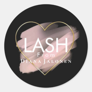Beauty Salon Glitter Pink Lash Metal Silver Classic Round Sticker