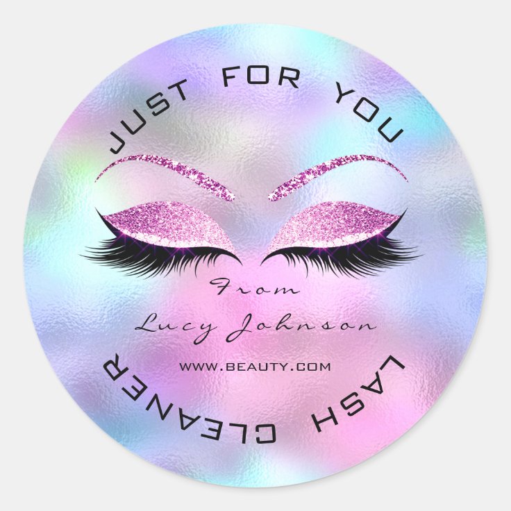 Beauty Salon Glitter Pink Ombre Lashes Cleaner Classic Round Sticker Zazzle 8993