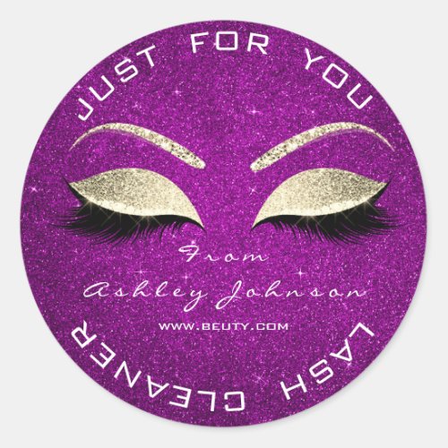 Beauty Salon Glitter Pink Orchid Gold Lash Cleaner Classic Round Sticker