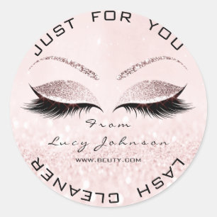 Beauty Salon Glitter Pink Pastel Lashes Cleaner Classic Round Sticker
