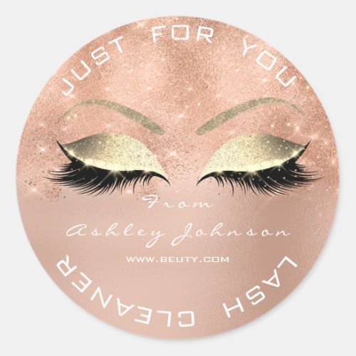 Beauty Salon Glitter Pink Rose Gold Lash Cleaner Classic Round Sticker