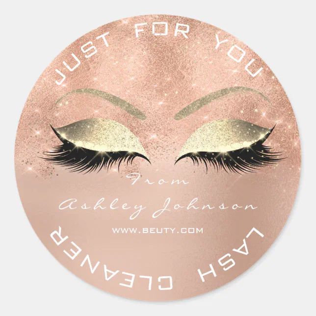 Beauty Salon Glitter Pink Rose Gold Lash Cleaner Classic Round Sticker Zazzle 5771