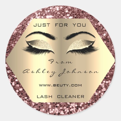 Beauty Salon Glitter Rose Sepia Gold Lash Cleaner Classic Round Sticker