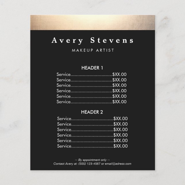 Beauty Salon Gold and Black Price List Menu Flyer (Front)