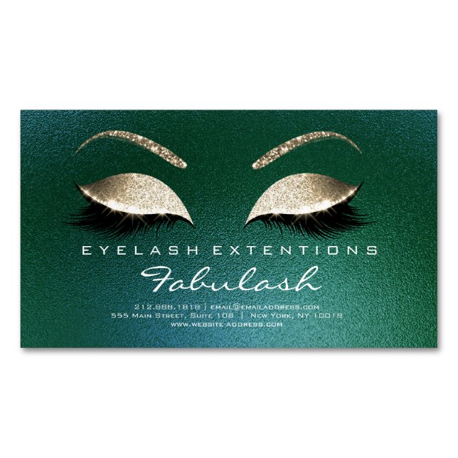 Beauty Salon Gold Glitter Adress Lashes Tropical Business Card Magnet (Front)