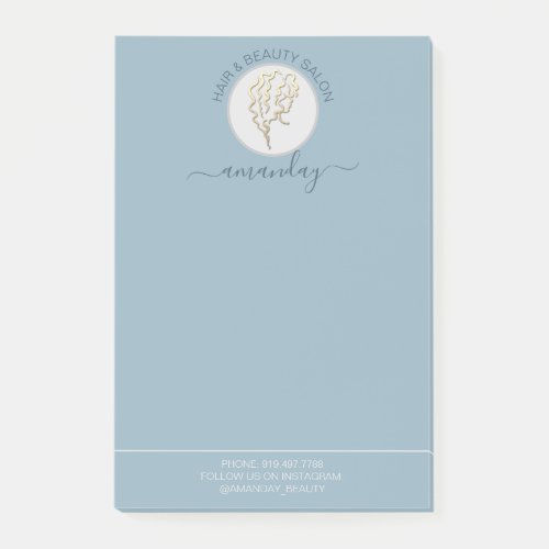 Beauty Salon Golden Logo Hairdresser Blue Address Post_it Notes