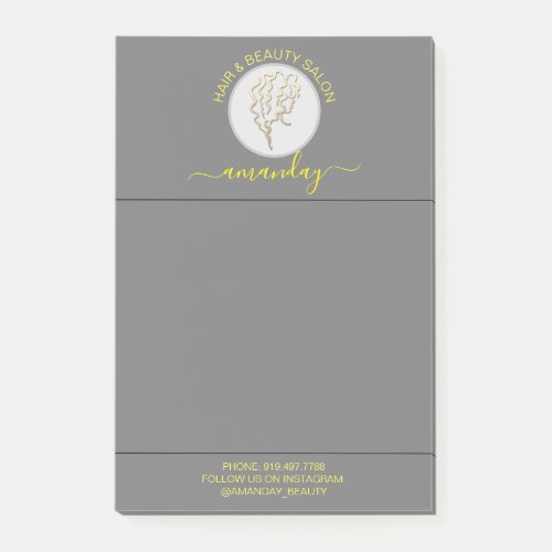 Beauty Salon Golden Logo Hairdresser Gray Yellow Post_it Notes