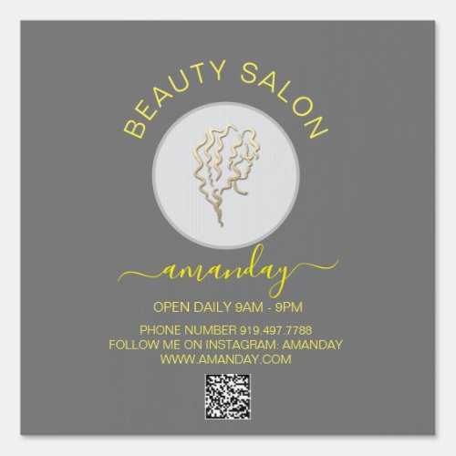 Beauty Salon Gray Yellow Gold Logo Hairdresser Sign