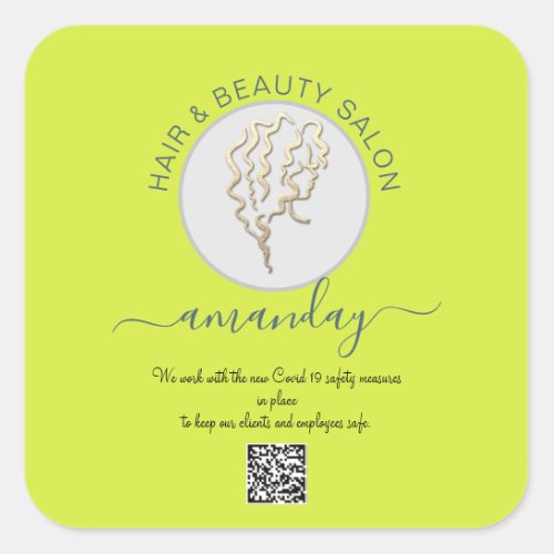 Beauty Salon Hair Covid Reopen Logo Hair QR CODE S Square Sticker