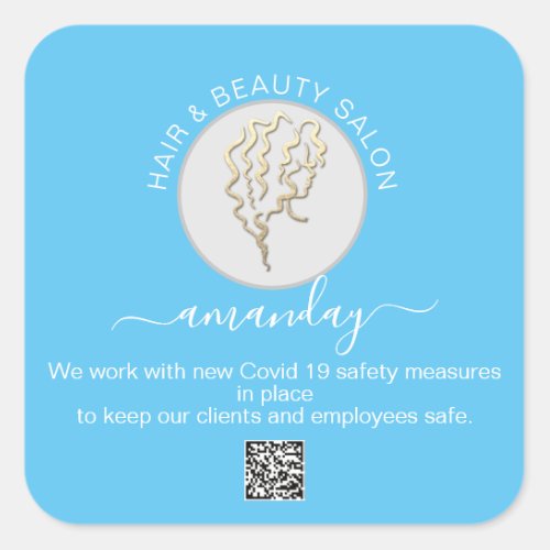 Beauty Salon Hair Covid Reopen Logo Hair QR CODE Square Sticker