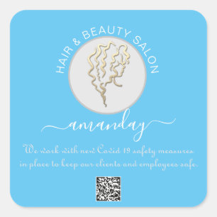 Beauty Salon Hair Covid Reopen Logo Hair QR CODE Square Sticker