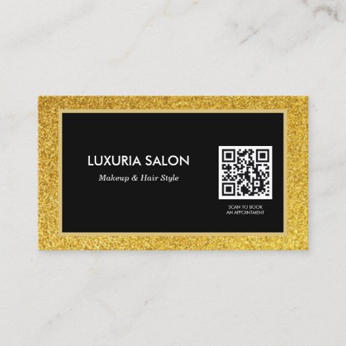 beauty salon Hair Extensions QR code elegant gold Business Card