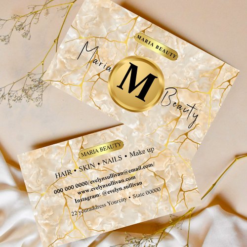 Beauty salon Hair Make Up Artist Brown gold marble Business Card