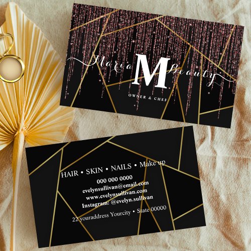 Beauty salon Hair Make Up Artist Rose gold black Business Card