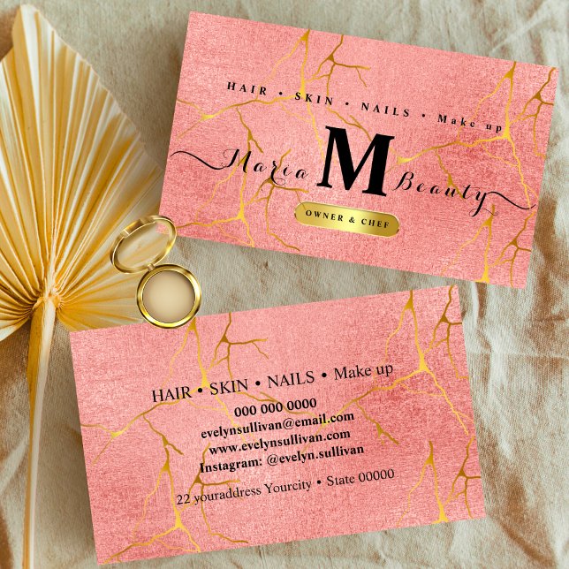 Beauty salon Hair Make Up Artist Rose gold  Business Card (Creator Uploaded)