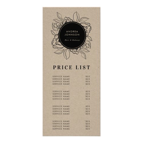 Beauty Salon Hair Makeup Kraft Price List Service  Rack Card