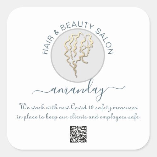 Beauty Salon Hair Reopen Logo Hair QR CODE White Square Sticker