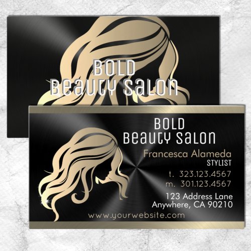 Beauty Salon Hair Stylist Brushed Black  Gold Business Card