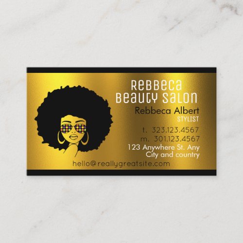 Beauty Salon Hair Stylist Brushed Black  Gold Business Card