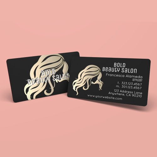 Beauty Salon Hair Stylist Metallic Gold  Black Business Card