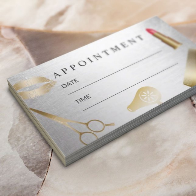 Beauty Salon Hair Stylist Modern Gold & Silver  Appointment Card (Creator Uploaded)