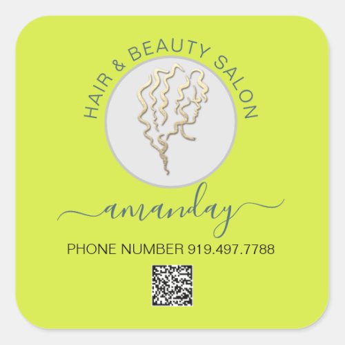 Beauty Salon Hair Yellow Logo Hair QR CODE Square Sticker
