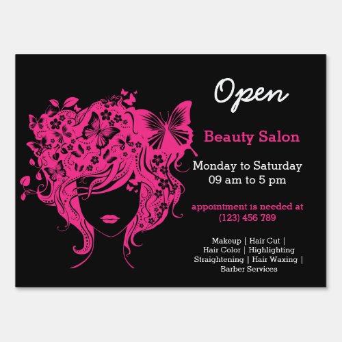Beauty Salon Hairdresser deep pink Sign