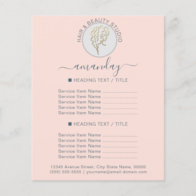 Beauty Salon Hairdresser Logo BlushBlue Price List Flyer (Front)